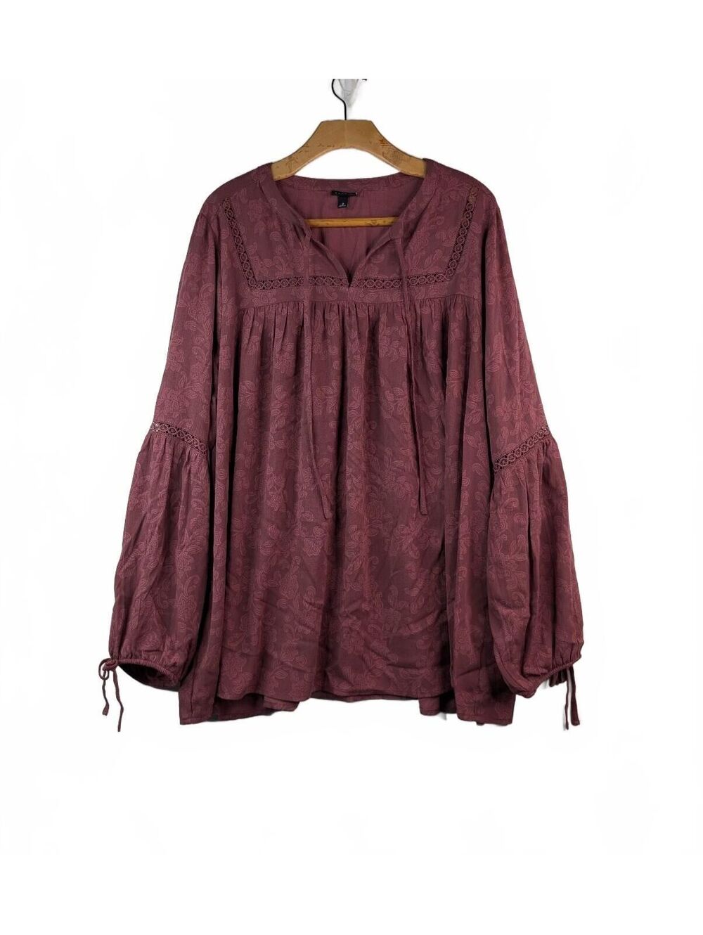Torrid Mauve Burgundy Boho-Style Long Sleeve Blouse Size 3X